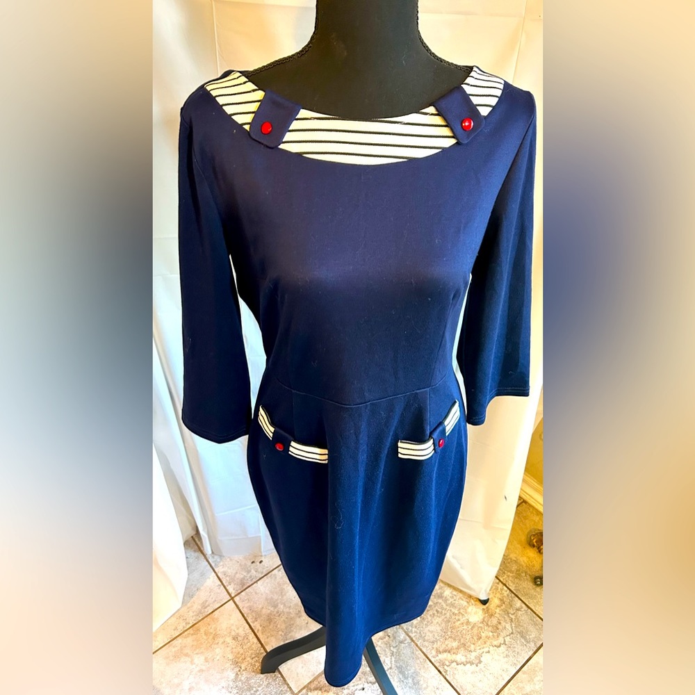 VF Show Navy Retro Rockabilly 50s Wiggle Sailor Midi Dress, Sz 14